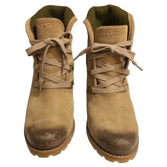 UGG Australia Tan Calynda Suede Heeled Boots Size 11